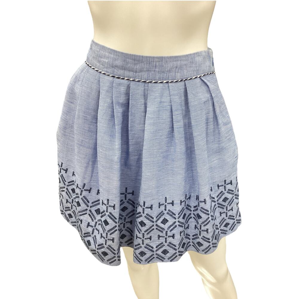 NWT Odille For Anthropologie Skirt Women’s SZ 2 Peplum Overlay Embroidered Blue